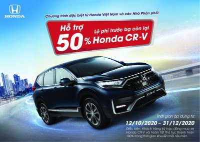Hỗ trợ 50% lệ phí trước bạ còn lại cho khách hàng mua xe Honda CR-V